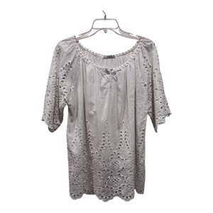 Italian Cotton Eyelet Peasant Blouse White Boho Scoop Neck Medium‎